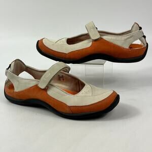 Ecco Biom Women 9 9.5 Orange Leather Mary Jane Comfort Loafer Casual Shoes Strap